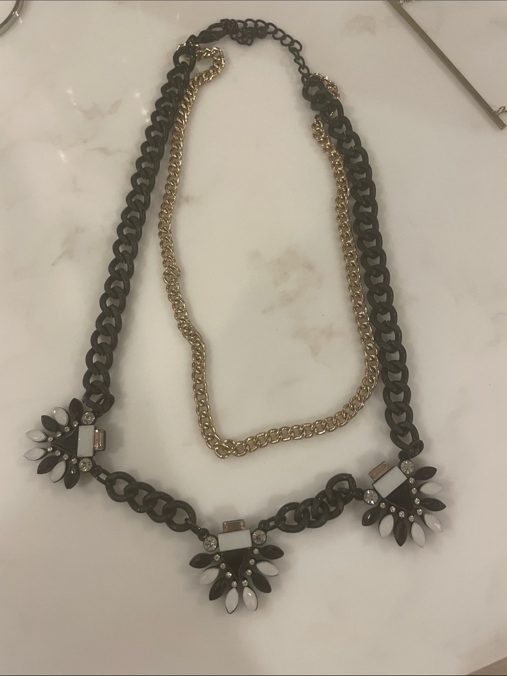 Gold & Black Statement Necklace with Black and White Accents